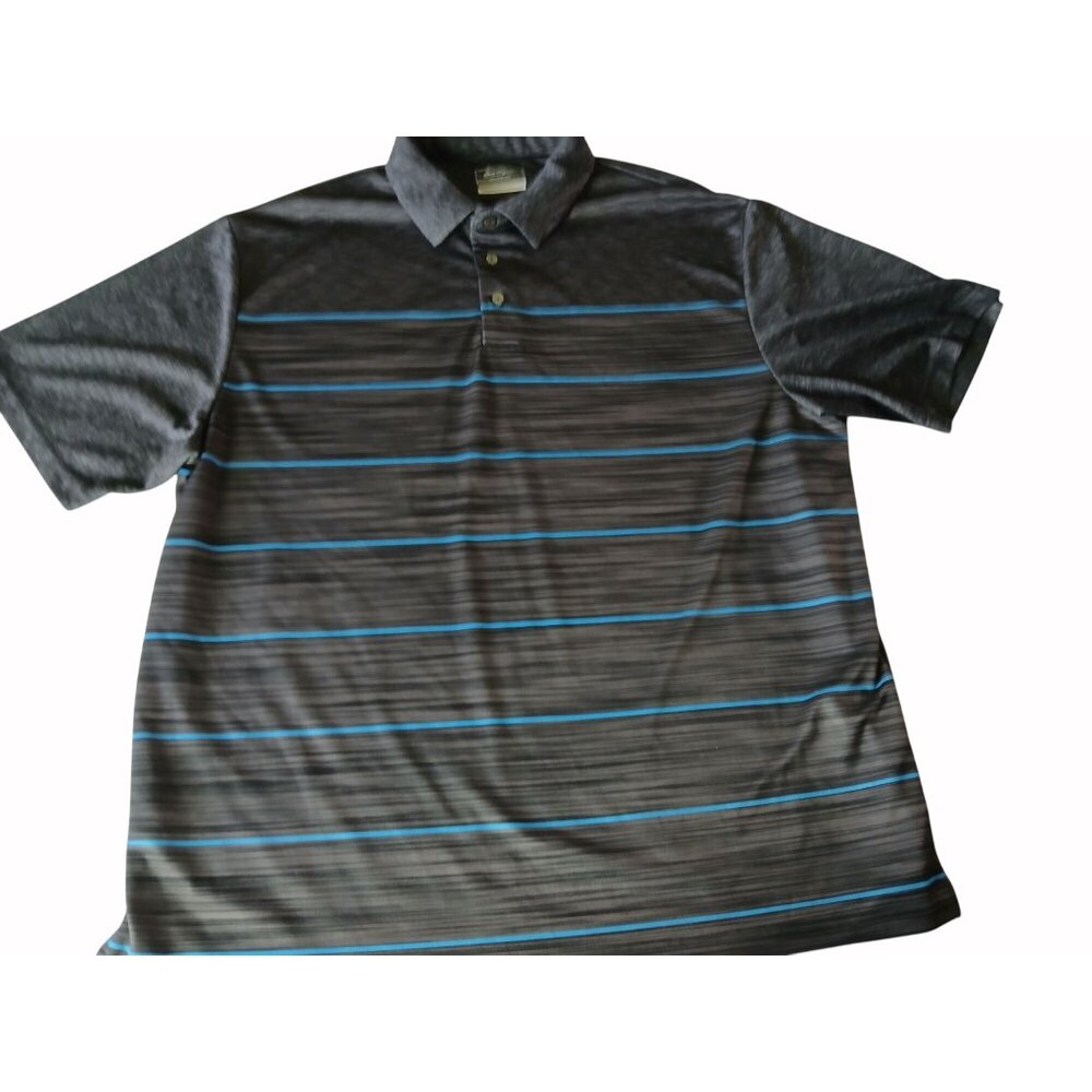 Ben Hogan Mens Performance Polo Shirt Size XXL Gray Blue Strip Short Sleeve Golf
